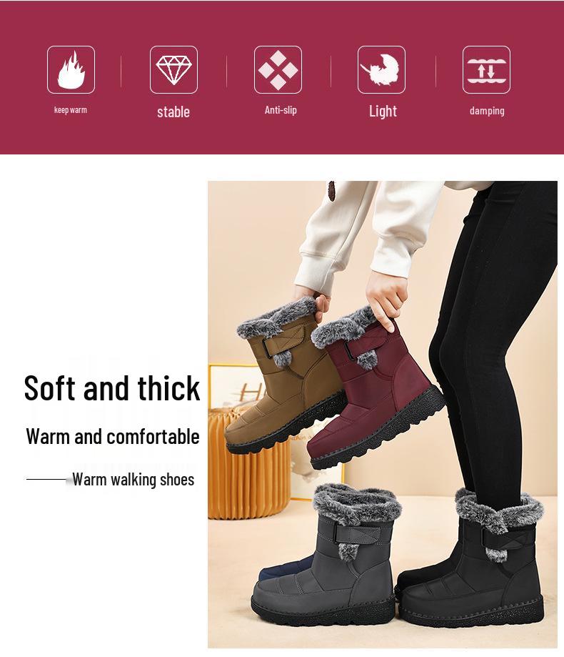 Women's High-Top Winter Snow Boots with Thick Velvet Lining for Warmth and Comfort