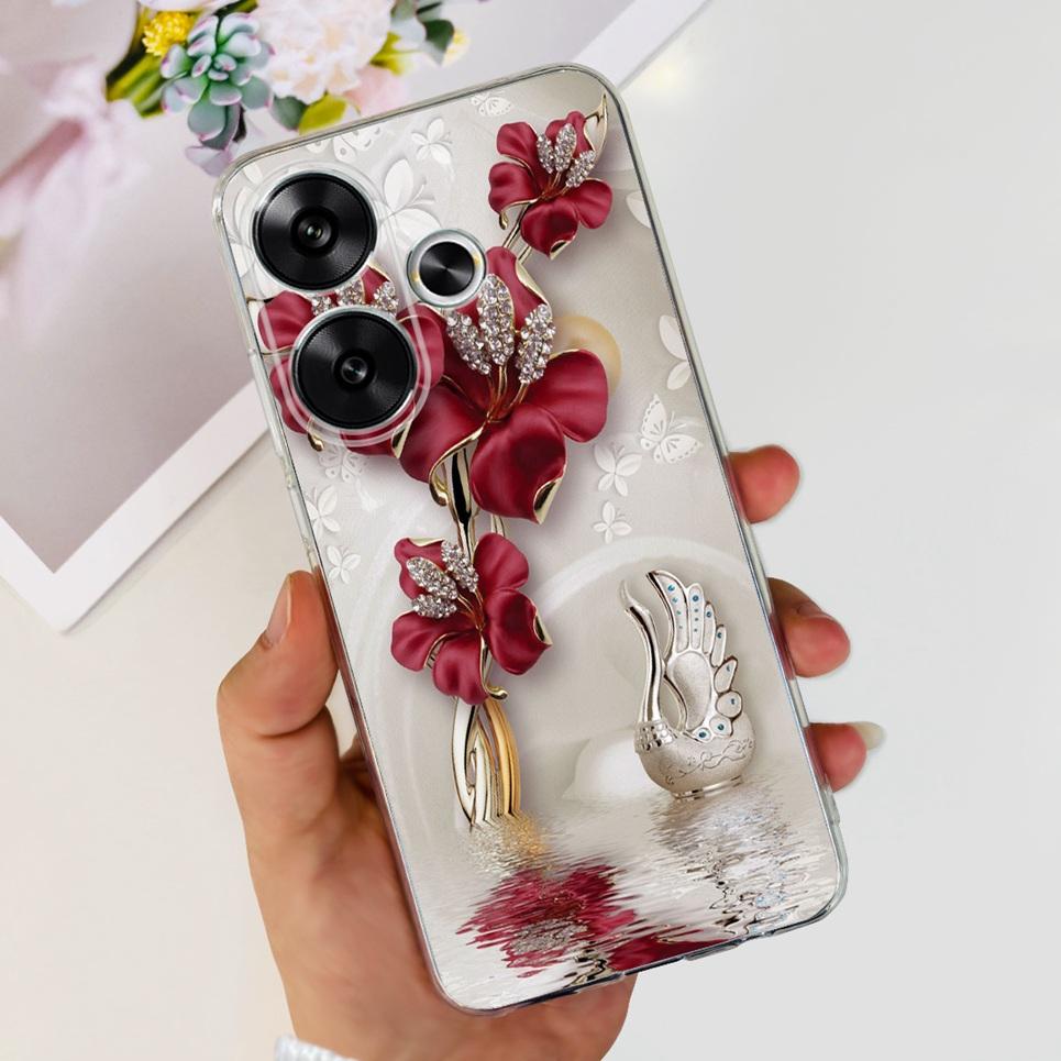 Flower Butterfly Women Fashion Back Cover For Xiaomi Redmi Turbo 3 Phone Funda Transparent Soft TPU Silicone Coque For Poco F6