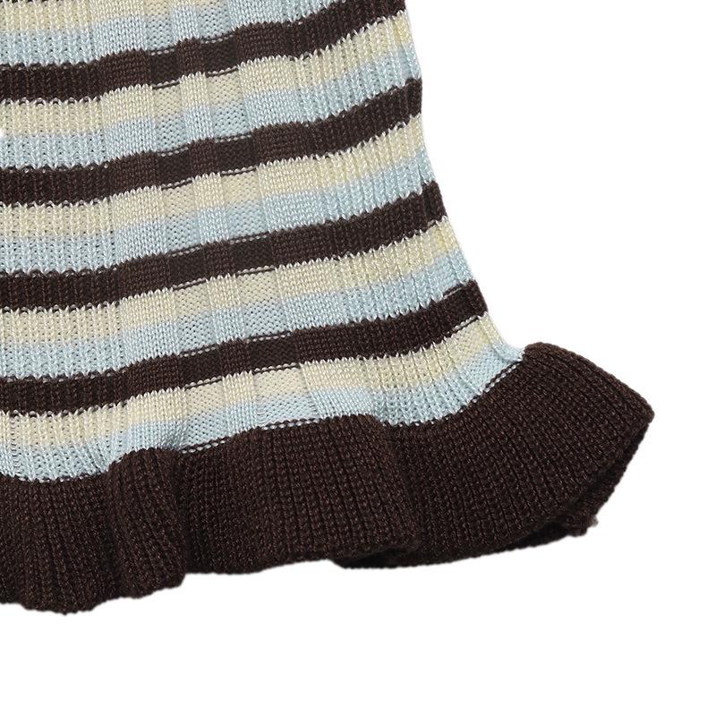 2026 Autumn/Winter Sweet Retro Striped Ruffled Slim Knit Sweater for Women