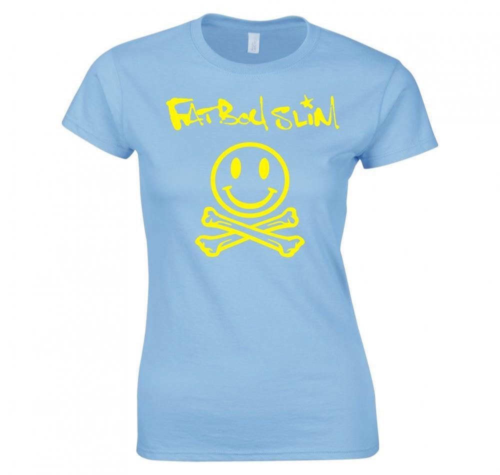 Fatboy Slim Happy Face Skull Crossbones Ladies Skinny Fit TShirt New S