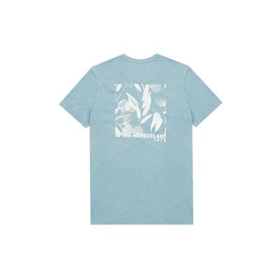 Logo Plant Print Round Neck American Vintage Dopamine Short Sleeve T-Shirt Men Tops Sky-Blue A62HD-G99