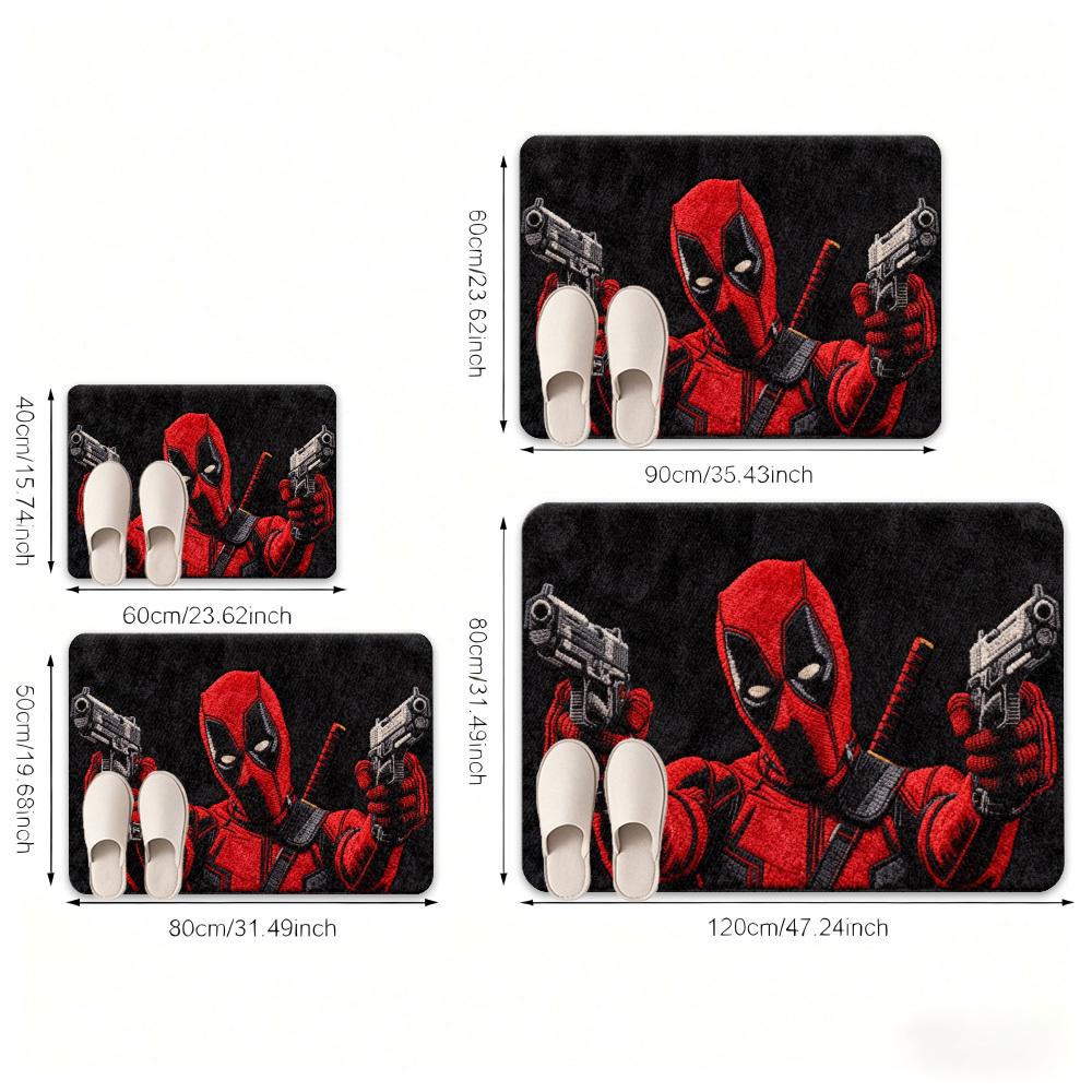 1pc of Polyester 2D Flat Printed Marvel Doormats Featuring Deadpool, a Soft Flannel Welcome Rug, an Ultra-Comfortable Floor Ma