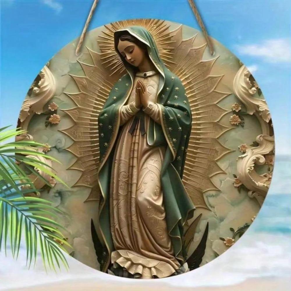 Vintage Guadalupe Woman Metal Wall Art Round Sign Home Decor