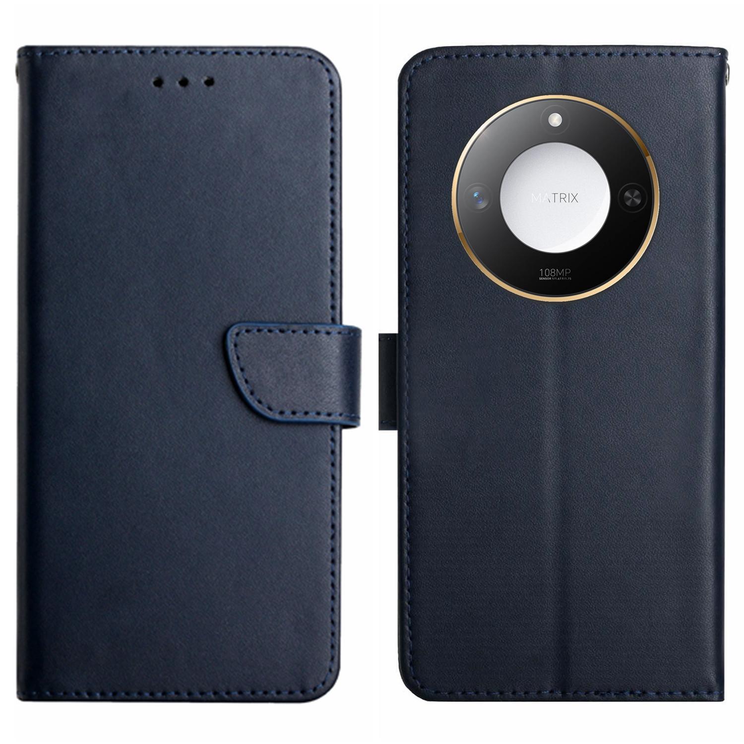 

For Honor X9c Smart 5G Case Genuine Cow Leather Phone Cover Nappa Texture Blue