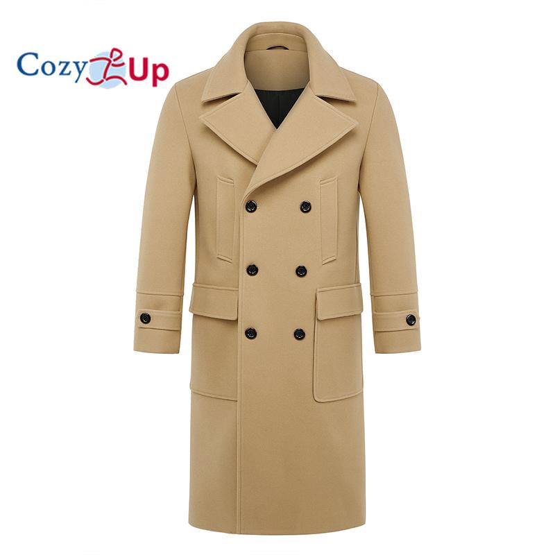 Herren Premium Wollmischung Zweireihiger Langer Peacoat
