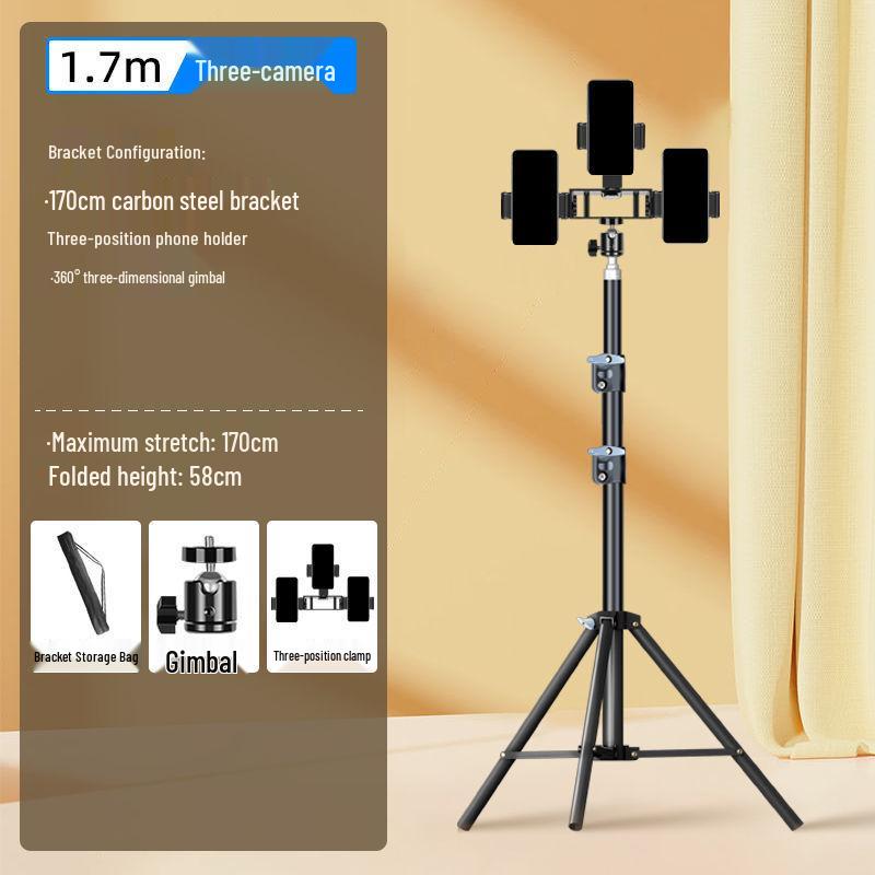 Dual Phone Live Streaming Stand with Multi-Camera Holder and Fill Light for Douyin