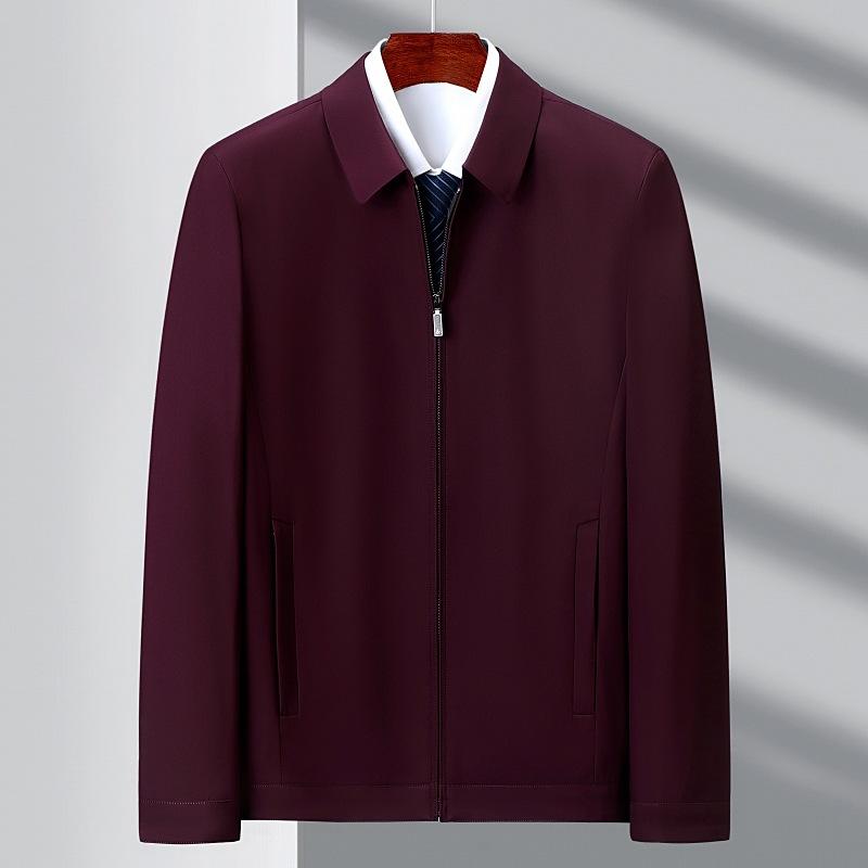 Jaquetas masculinas de alta qualidade para primavera e outono, jaquetas masculinas de seda amora com lapela casual para pais de meia-idade e idosos