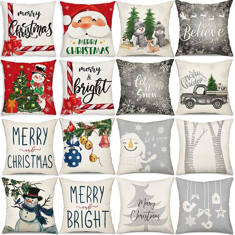 Christmas Snowman Bell Pillowcase Living Room Bedroom Bed Backrest Cushion Home Festive Atmosphere Decoration Backrest