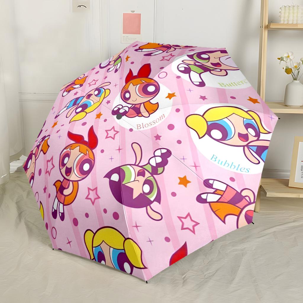 Powerpuff Girls Adventure Outdoor Automatic Umbrella Compact 8-Rib Lightweight Foldable Design for Outdoor Daily Use Stylish Accessory