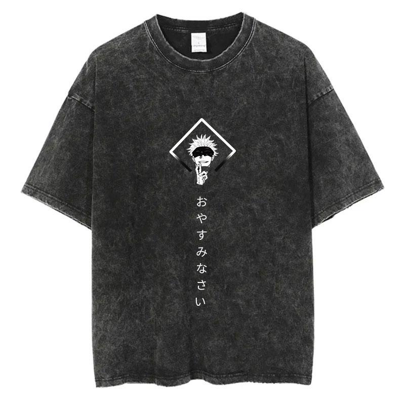 Anime Jujutsu Kaisen T-skjorter Vintage Vasket T-skjorte Harajuku Oversize Bomulls-T-skjorte Bomull Mote Streetwear Unisex Topp