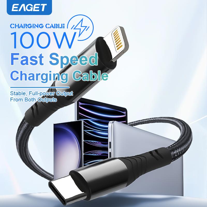 EAGET 2 in 1 QC4.0 lightning Charger Cable UsB fast Charging 100w Adapter Type C and lightning Charger Cable for iPhone,iPad,samsung