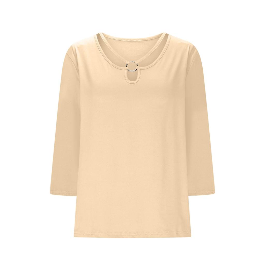 Women's T-shirt Solid Color V Neck 3/4 Sleeve Top