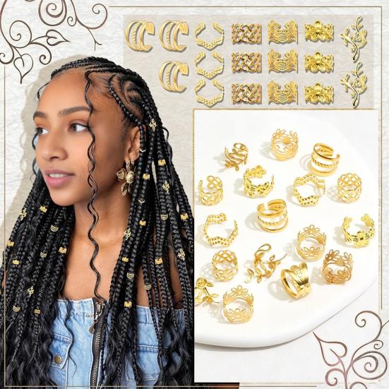 32/40/60Pcs Dreadlock Hair Accessories, Hollow Carved Hair Rings, Open Design Easy to Wear Hair Cuffs for Festivals Parties