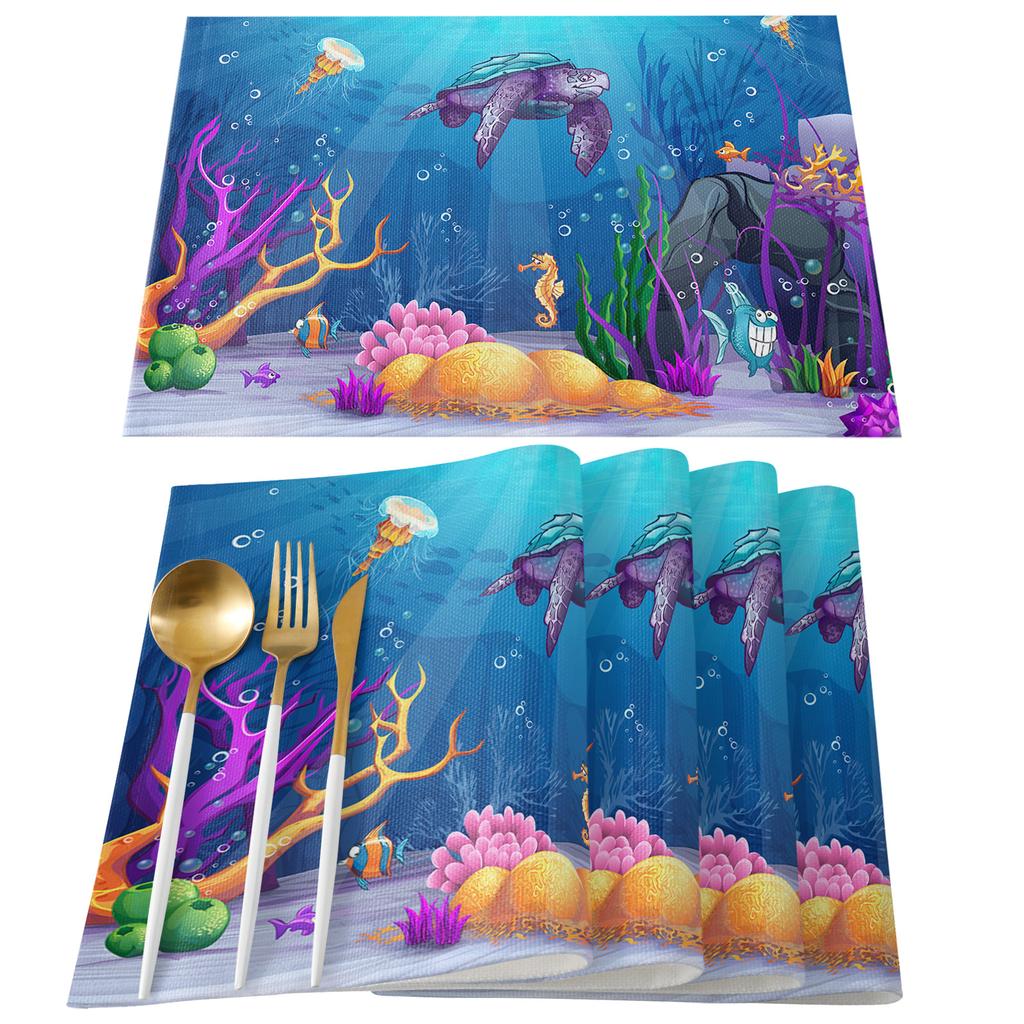 Ocean Turtle Seahorse Coral Cartoon Tablecloth Holiday Decor Waterproof Rectangular Tablecloths Wedding Decor Table Cover