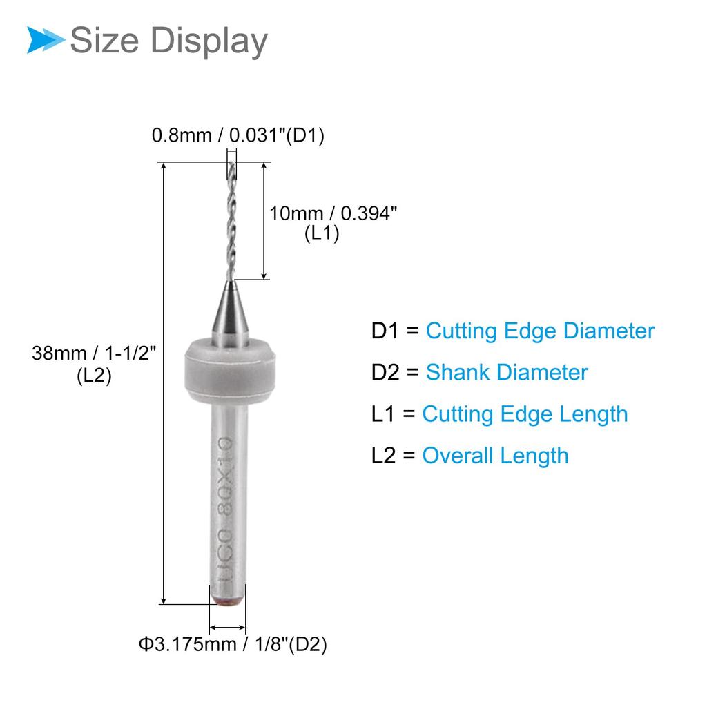 CoCud Micro PCB Drill Bits 3.175mm Shank 0.8mm Cutting Edge Tungsten Carbide Printed Circuit Board Drill Bits for CNC Drilling Engraving Machine 10pcs
