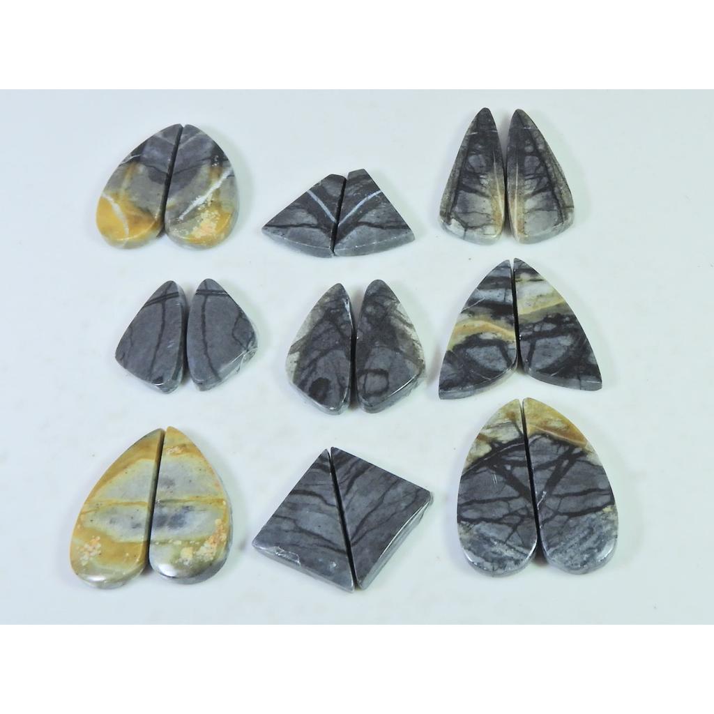 Natural Picasso Jasper Matched Pair Fancy Cabachon Loose Gemstone 09Pair Lot C-2740