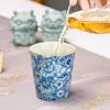 Ceașcă de ceai antică albastră și albă din ceramică - Glazură cracelată de cuptor Ru, Set de ceai Kung Fu, Ceașcă unică de sezon pentru iubitorii de ceai, Uz personal