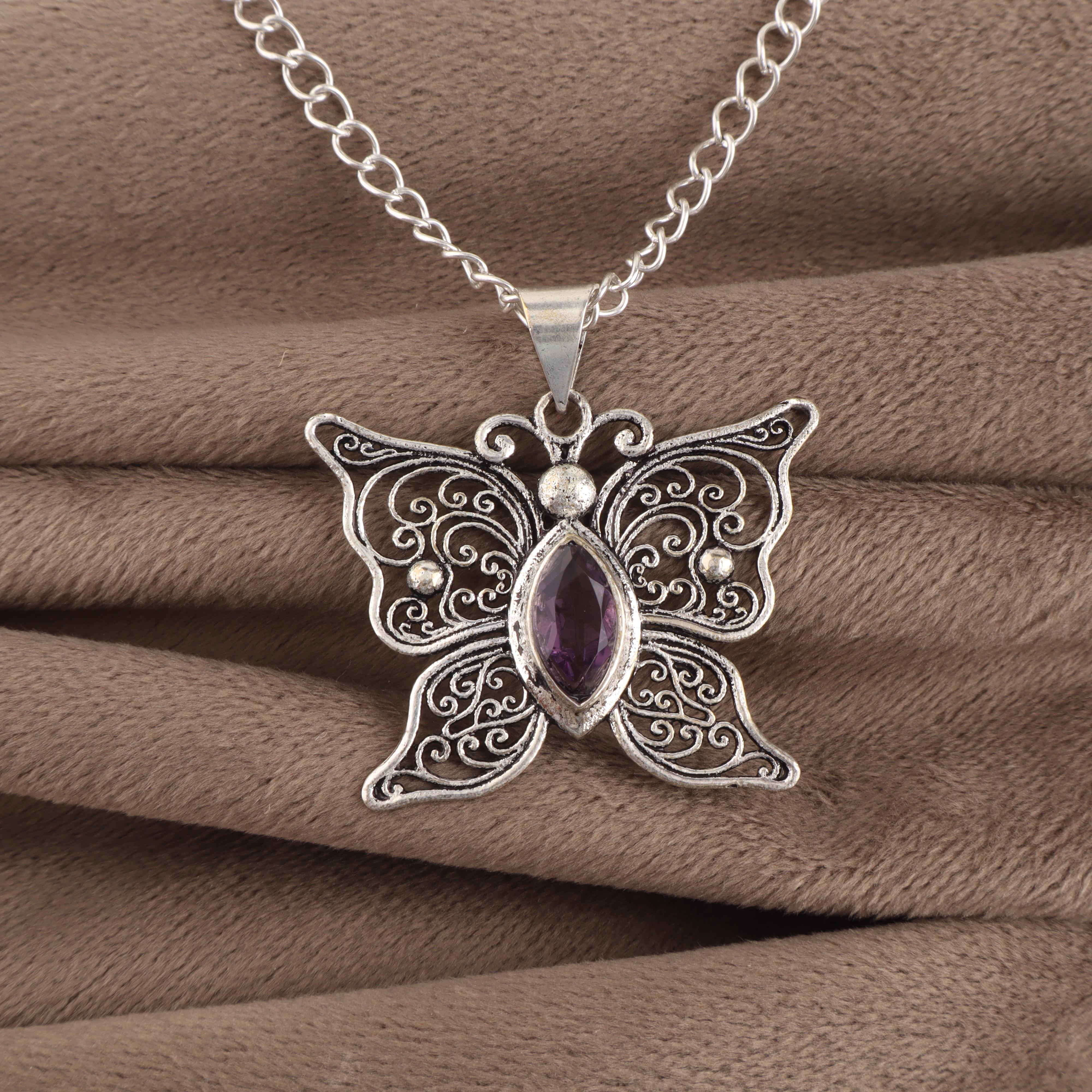 

Аметист Драгоценный камень Серебряный Кулон 1,5 , 925 Стерлинговое серебро Женские украшения, Кулон-бабочка в подарок на День святого Валентина CP-41-1