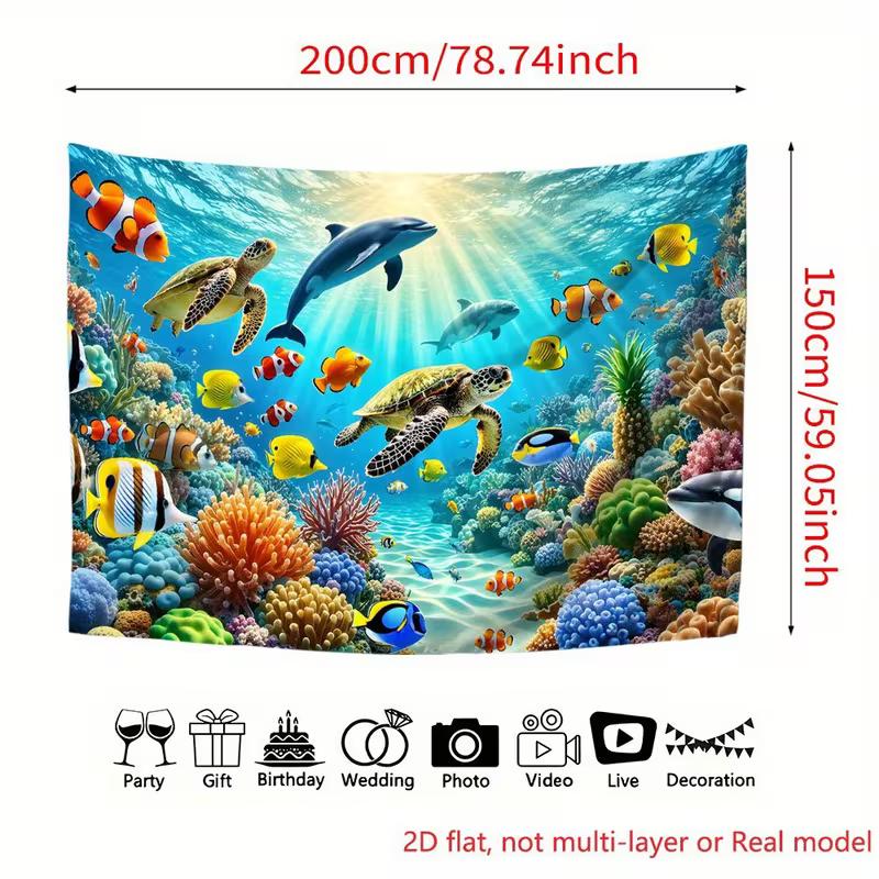 2D Ocean Animals Backdrop Underwater World Dolphin Turtle Fish Kids Birthday Party Banner