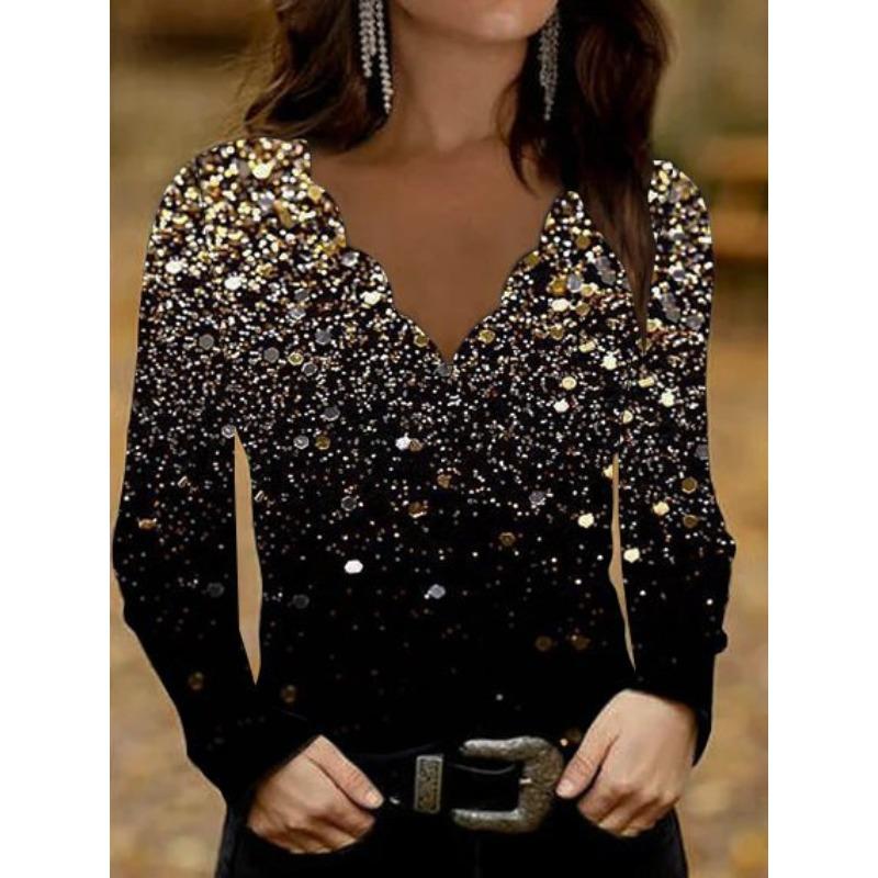 QICED Women's Fashion Casual Long Sleeve V Neck Blouses & Shirts