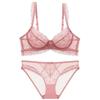European and American sexy large-size underwear women's French ultra-thin transparent lace bra big chest small anti-sagging underwear set