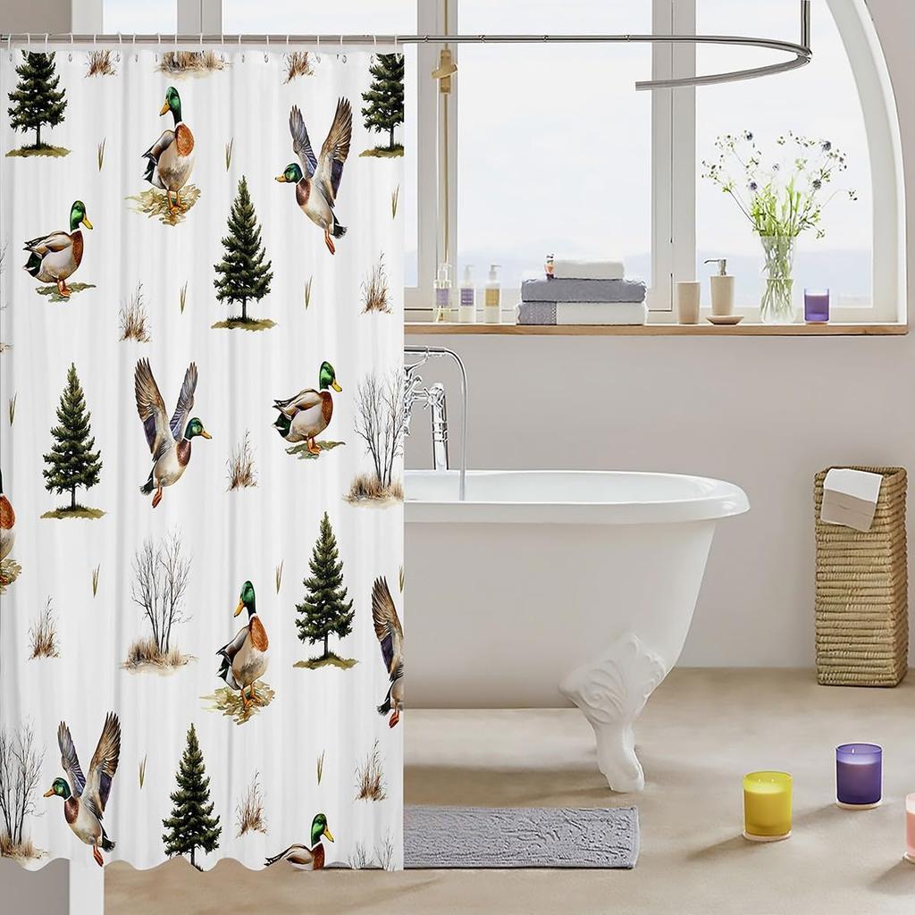 Erosebridal Mallard Duck Hunting Shower Curtain,Woodland Tree Branches Bathroom Shower Curtain Sets,Flying Duck Wildlife Safari