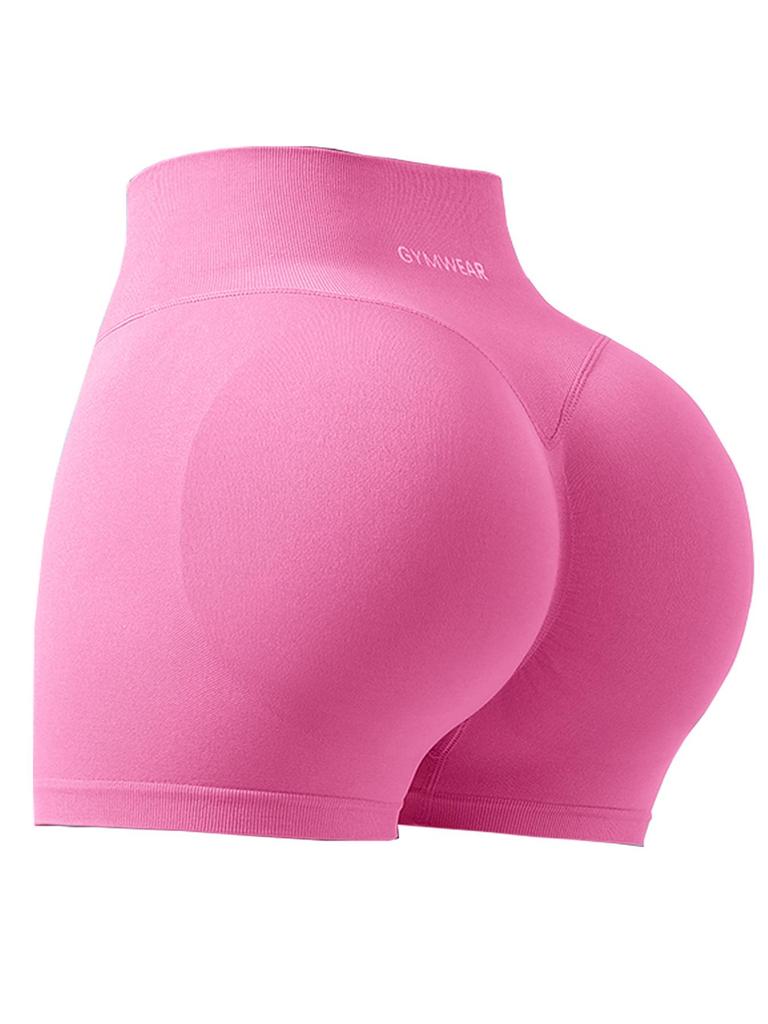 Women's Embroidered Letter Knitted Yoga Shorts with Tummy Control, Solid Color, Breathable Fabric, and Spliced Waist Design.