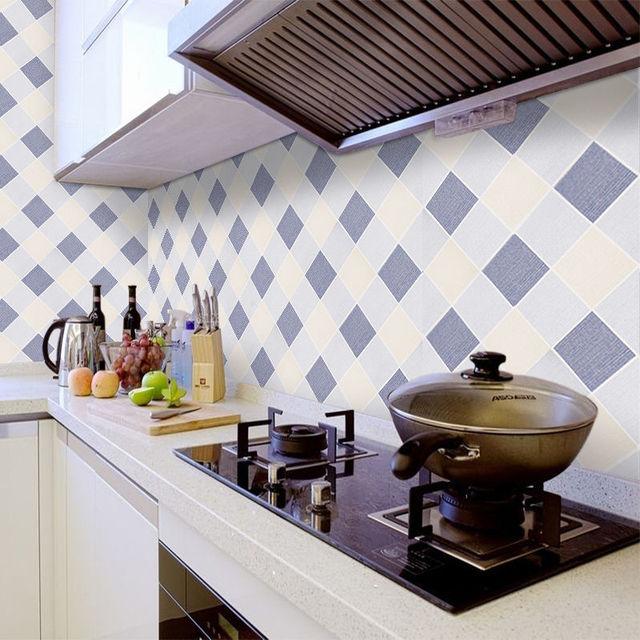 DIY Oil Proof Kitchen Furnitur Wall Stickers Self Adhesive Papel De Parede Bathroom Tile 3D Waterproof Vinyl Cabinet Wallpaper
