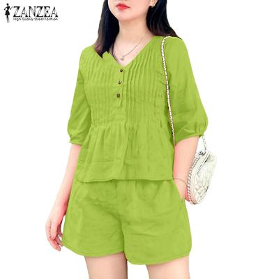 Women Half Sleeve Blouse and Shorts Summer Two Piece Suit Sets