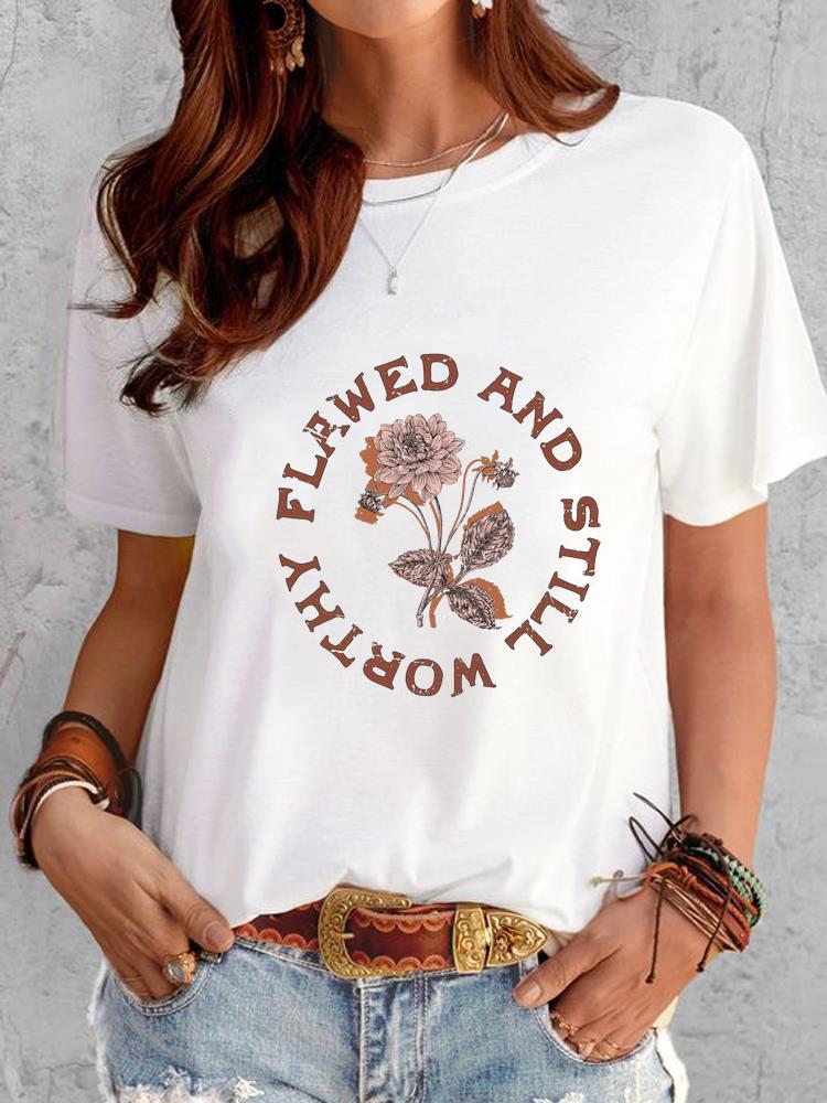 European and American Flower Print Cute Clothing Top Short Sleeve Tshirt Women Clothing Oversized T Shirt