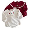 Baby Christmas Lace Collar Romper, Fleece-Lined Plush Crawling Suit