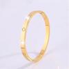 Delicate Four Leaf Clover Motif Stainless Steel Fashion Beaded Bracelets Radiant Gold Plated Bangle