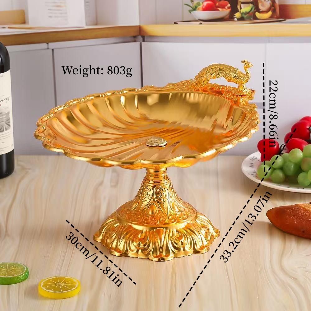Multiple Sizes Peacock Shape Fruit Tray,Retro Alloy Engraving Shell Texture Home Cheese Food Plate,Snack Disc Table Decoration