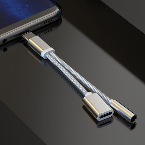 2 in 1 3.5mm Earphone Audio Type-c to Jack Charging Cable Converter Adapter