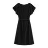 High-End Round Neck Studded Ruffle Sleeve Waist-Cinching Dress for Women - Summer Fashion