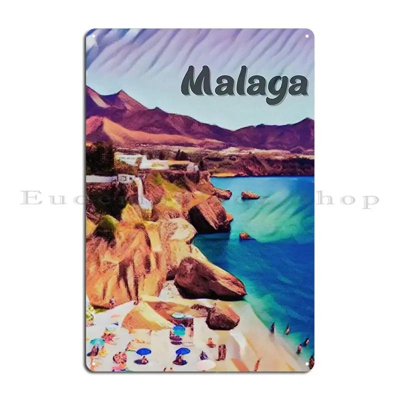 Balcony Of Europe BalcCBn De Europa MCAlaga Spain Illustration Drawing Freestyle Watercolor Metal Sign Create Wall Pub