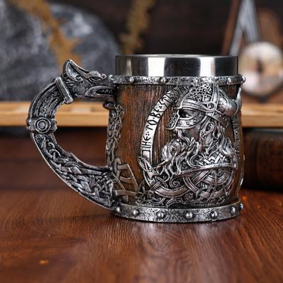 Medieval Viking Dragon Beer Mug Stainless Steel Lined Resin 450ML Large Capacity Barrel Mug Halloween Home Decoration