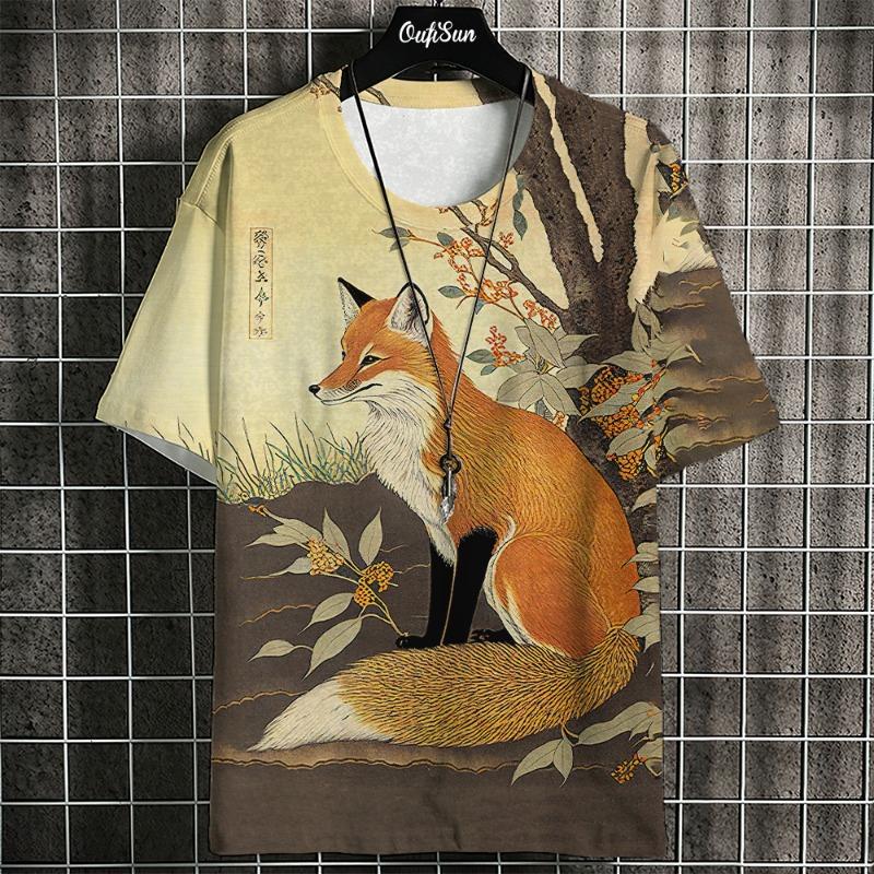 3d Ukiyo-E Animal Print Men's T-Shirt Summer Casual Oversized Short Sleeve T Shirt For Men Fashion Man Clothing 2024 Vintage Tee