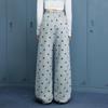 UNIFREE Plush Lined Casual Wide Leg Pants with Paw Print