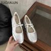 Fashion SUOJIALUN 2025 Spring New Brand Women Flat Shoes Fashion Round Toe Shallow Slip On Mary Jane Shoes Soft Flat Heel Baot Shoes