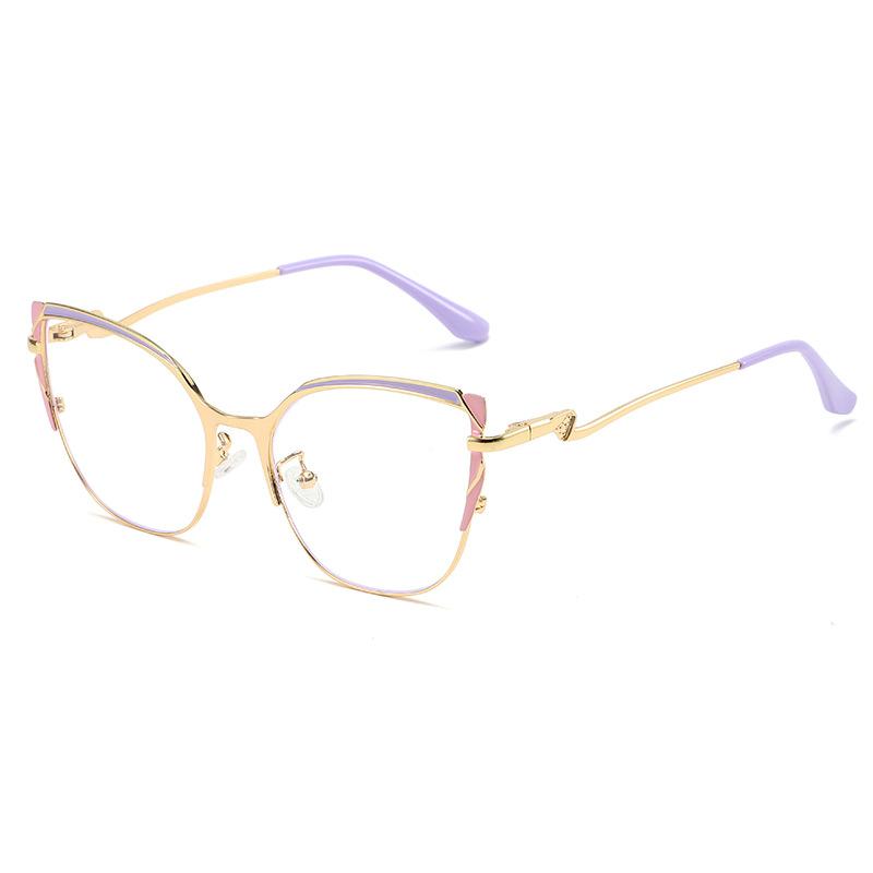 Cat Eye Metal Frame Anti Blue Light Glasses Type Non Prescription Protective Goggles Decorative Flat Glasses