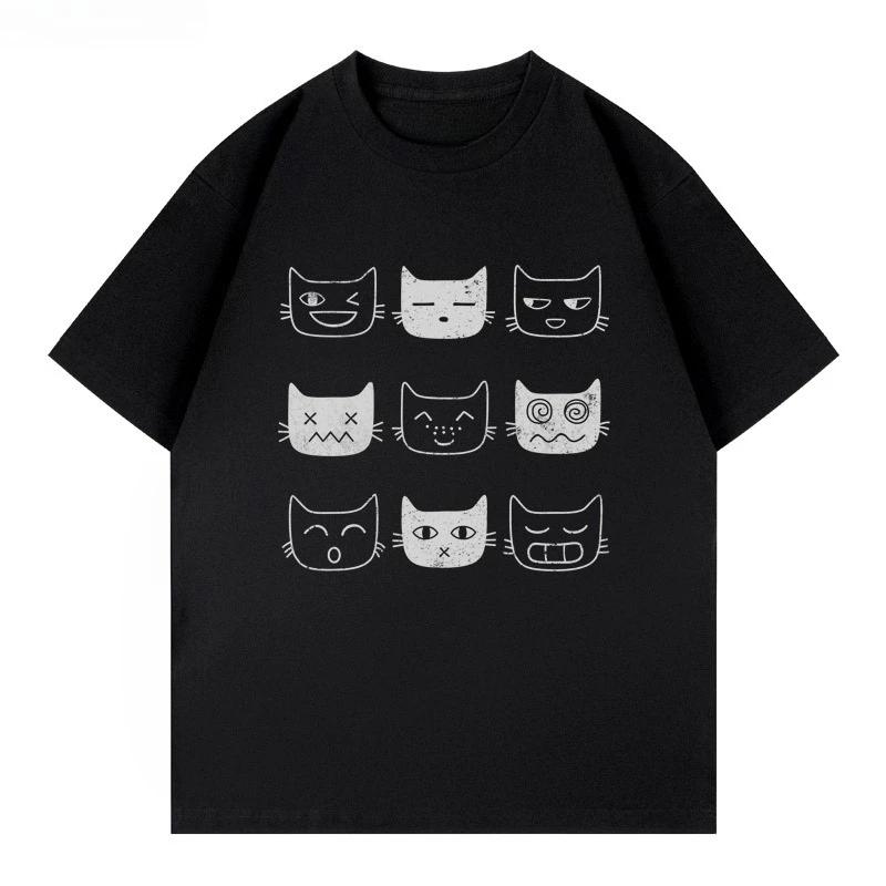 

Pattern Tshirt Highquality shortsleeved breathable versatile printed 100 cotton catpattern streetwear Tshirt S