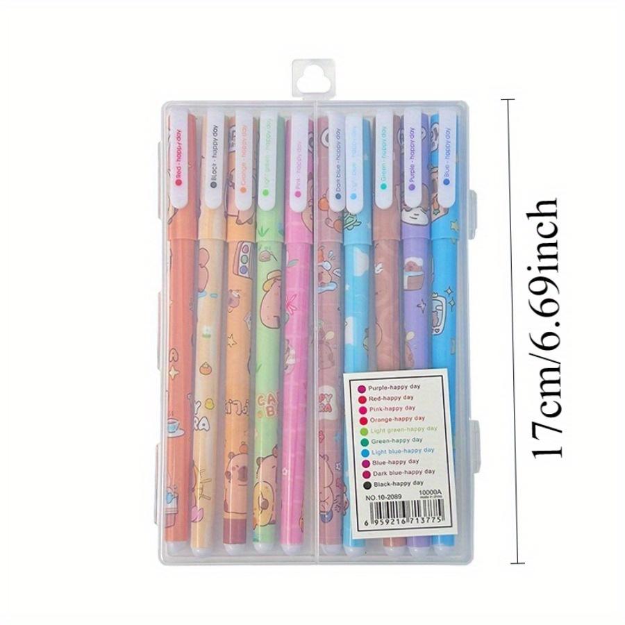 10 PCS Cartoon Capybara 10 Colors-Ink Pen 0.38mm  Neon Glitter Markers Drawing Card Back School Handmade Doodle Drawing Taking Notes In Class