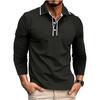 Men's Spring And Solid Color T-shirt Lapel 3 Button Open Placket Button Long Sleeved Top