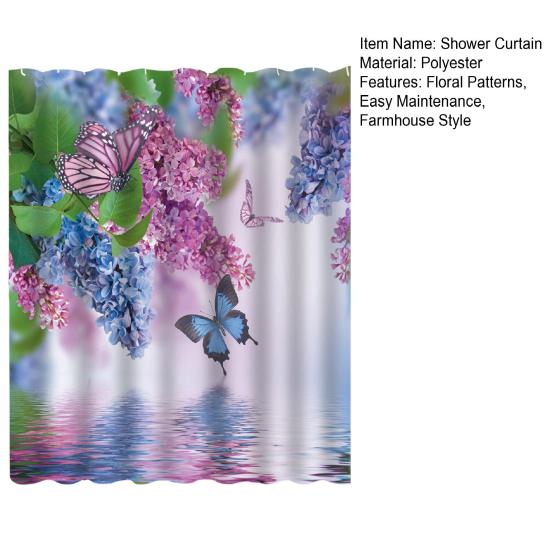Floral Shower Curtain Spring Farmhouse Bathroom Curtain Waterproof Flowers Butterflies Leaves Bath Curtain with Hooks for Dormitory Shower Bathtub