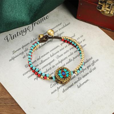 Originální design Nepálský tibetský pletený náramek retro personalizovaný zvonek ruční šňůrka Xizang náramek ženy