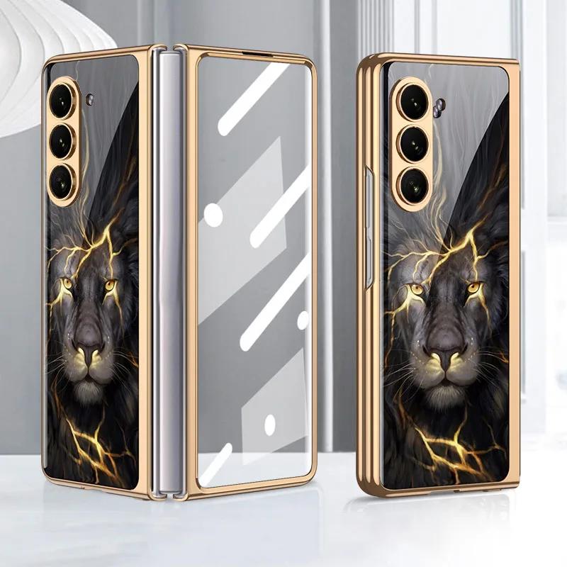 Electroplated Painted Tempered Glass Case For Samsung Galaxy Z Fold 5 6 7 With Screen Glass Hard Cover For Galaxy Z Fold5 4 Case