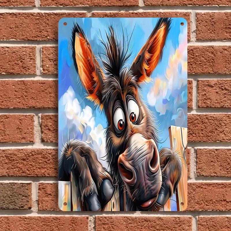 1 piece of cute cartoon donkey tin painting wall hanging plaque, home wall decoration, animal theme, children's room, bedroom, l