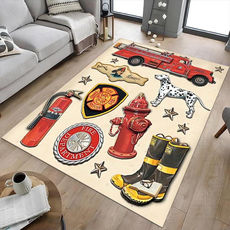 1PC Firefighter Firetruck Non-Slip Floor Carpet Compatible for Office&Living Room&Bedroom&Dining room - Flat- Soft & Pattern, Vibrant Colors-W227