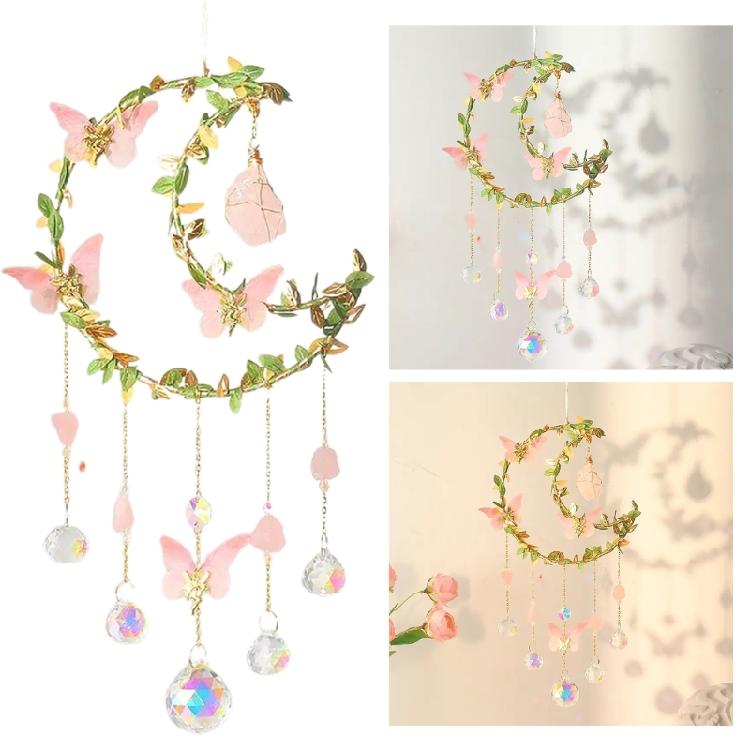 Crystal Sun Catcher with Butterfly and Moon Elements Decoration for Window Homes